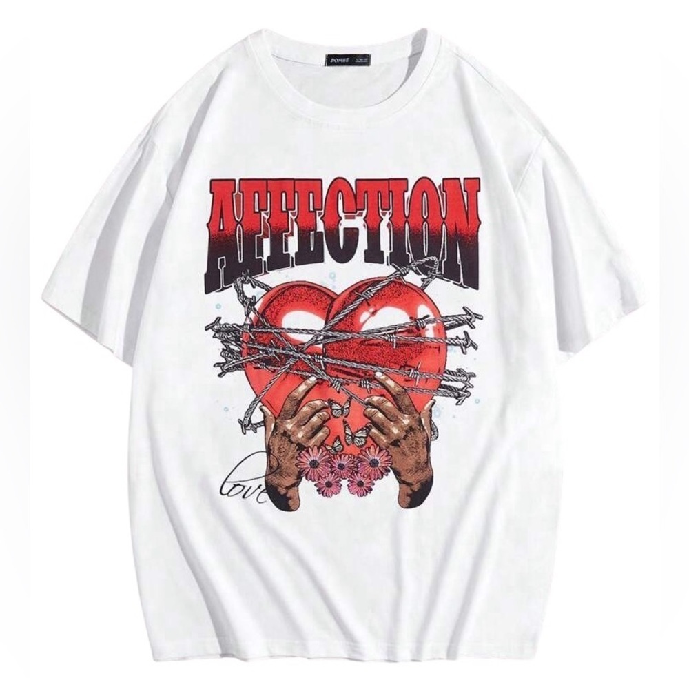 Affection Barbed Wire Heart Graphic Tee White Oversized T-Shirt Small